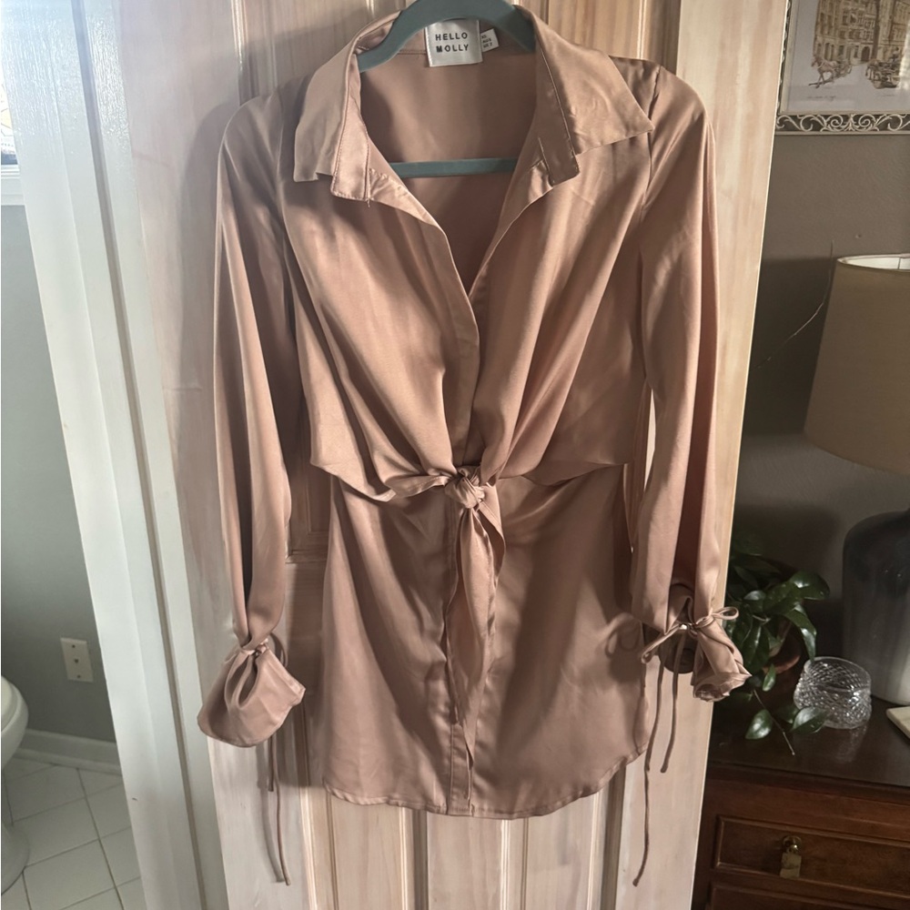 Hello Molly Camel front tie dress
